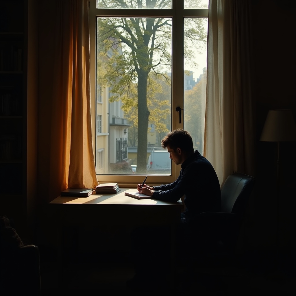 Arbeitsplatz mit großem Fenster und Tageslicht, Blick auf Dresdner Straße